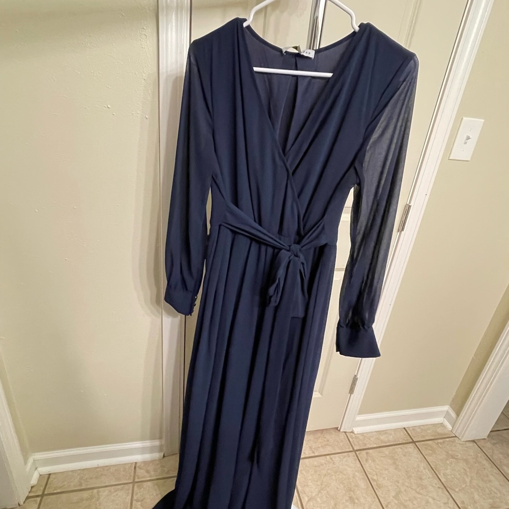 Baltic Born Navy Wrap Maxi Dress with Tie Waist